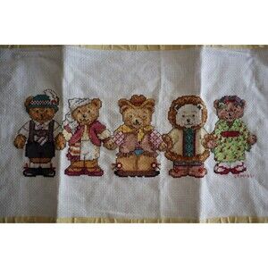 SIMPLICITY Cross Stitch HANDS ACROSS THE WORLD Teddy Bears JCA Finished 1995 USA